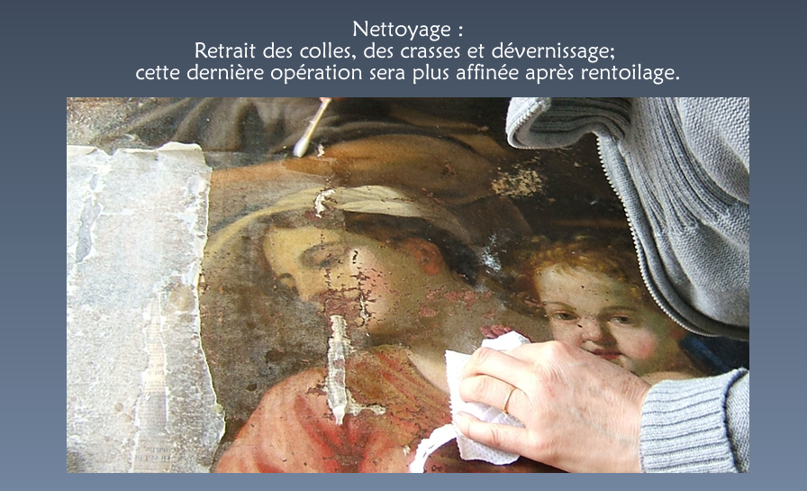 Tableau La Sainte Famille - Nettoyage, retrait des crasses, colles et dévernissage